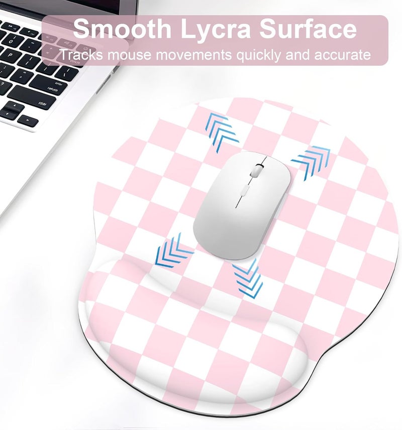 JIGOO Ergonomic Mouse Pad with Wrist Rest and Keyboard Wrist Rest, Mousepad and Wrist Rest for Computer Keyboard, Pain Relief, Non-Slip Base, Mouse Pad with Wrist Support for Gaming, Office, Pink Checkered - Image 3